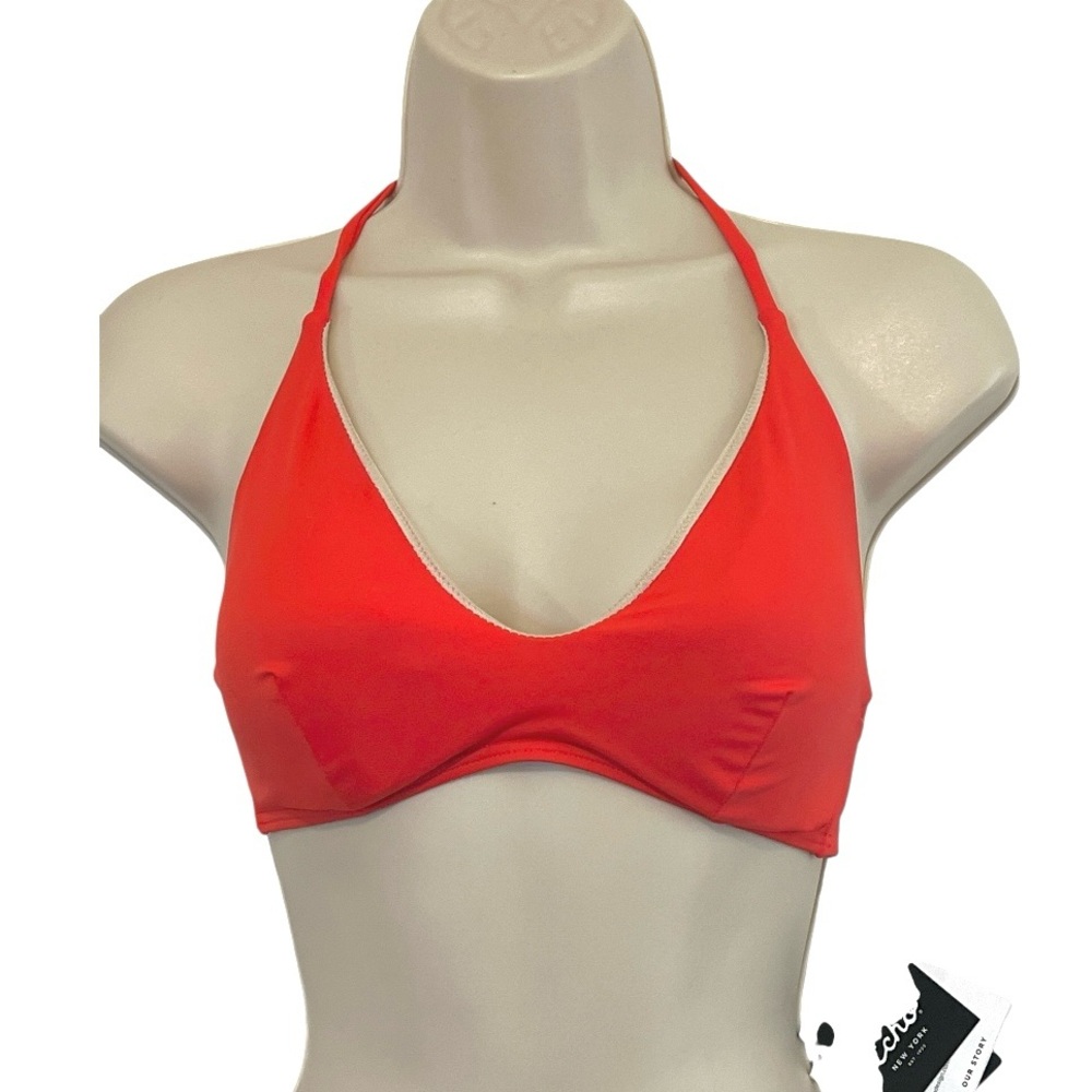 ECHO Design Slide Halter Bikini Top, V-Neck, Tie-Back, Color Geranium, Medium